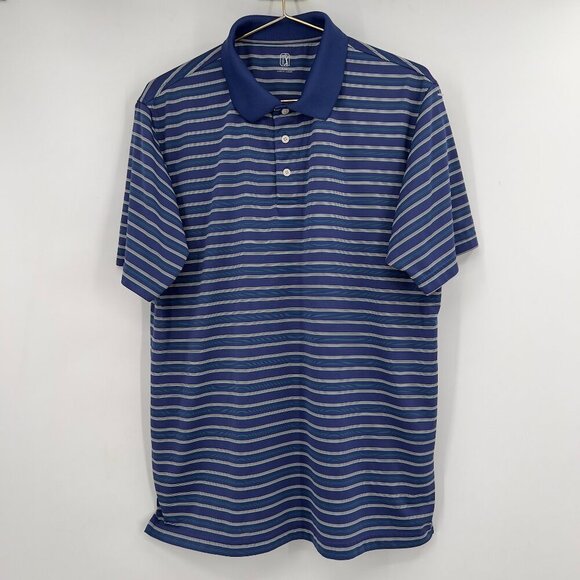 PGA Tour Men’s Striped Polo Shirt Blue Multi-Color Size Large - Picture 1 of 9